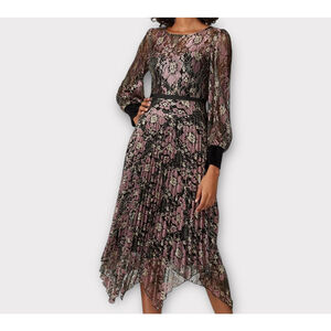 Nissa Floral Metallic Midi Formal Cocktail Dress